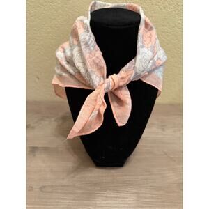 Vintage Rose Print Silk Scarf Pink Gray Floral Kerchief Retro Hair Scarf